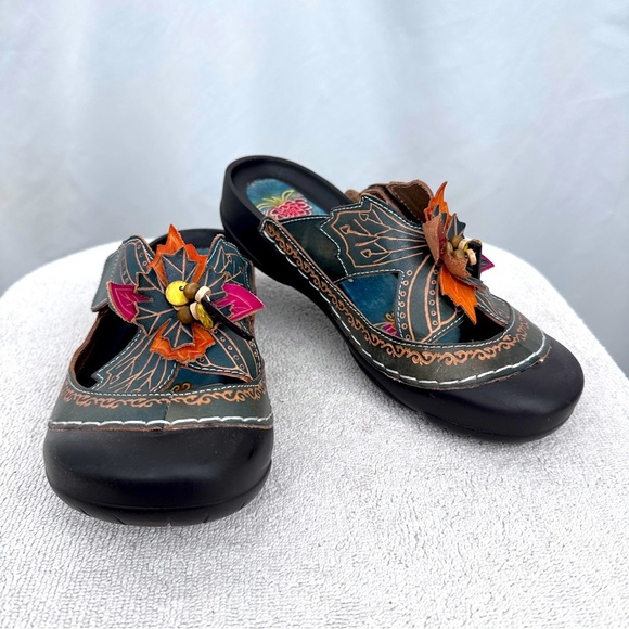 Elite by Corkys Womens Fern Clogs 8 Blue Black Open Back Closed Toe - Picture 1 of 10
